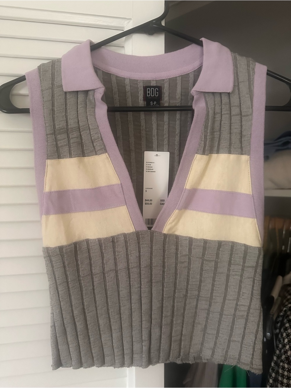 BDG Collared Ribbed Knit Tank in Gray, Lavender & Cream
